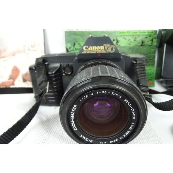 Canon T70 35mm SLR Film Camera Sigma Lens Vivitar Flash - Picture 2 of 7